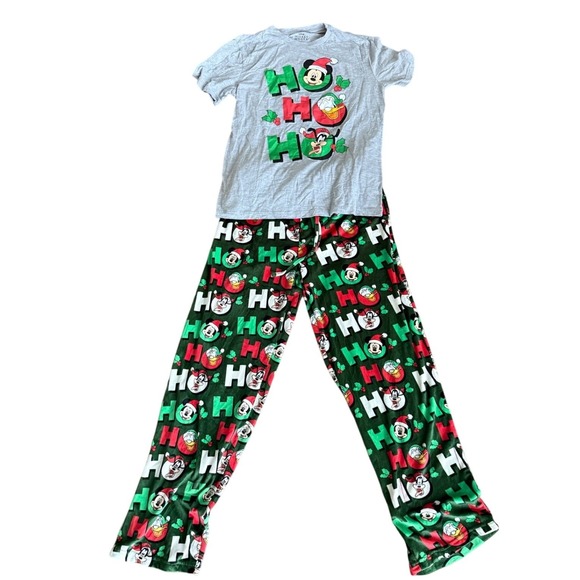 Disney Other - Disney Mickey Mouse Christmas Pajama Set Grey Green Ho Ho Ho Fleece Mens Large